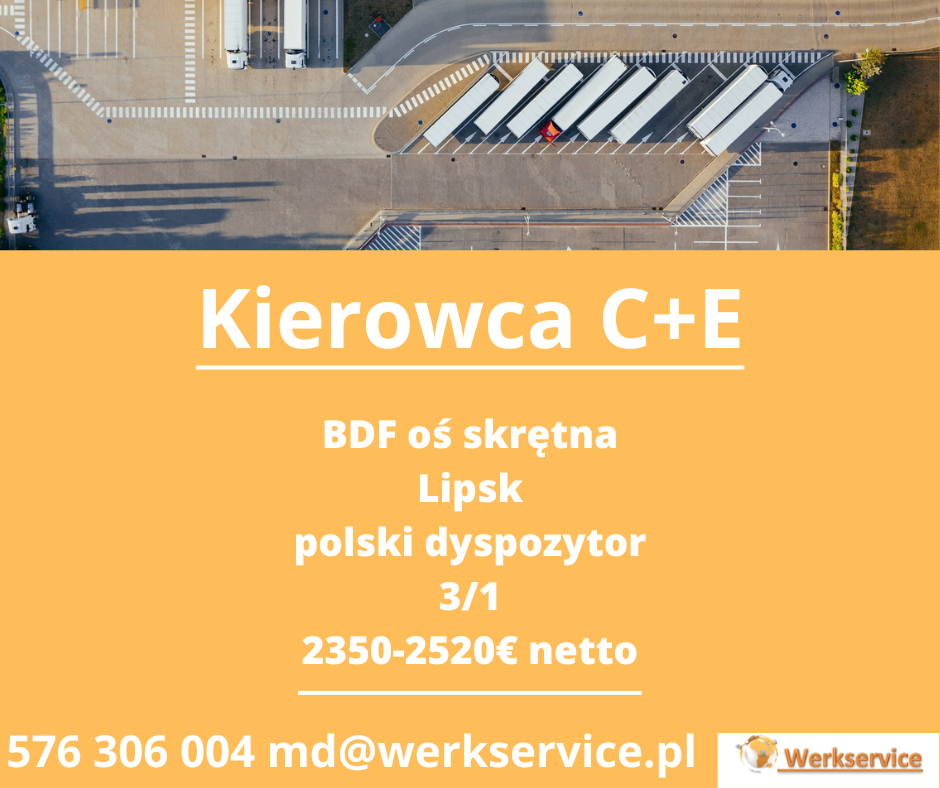 Kierowca C+E bdf oś skrętna Lipsk 3/1 2350-2520€ netto