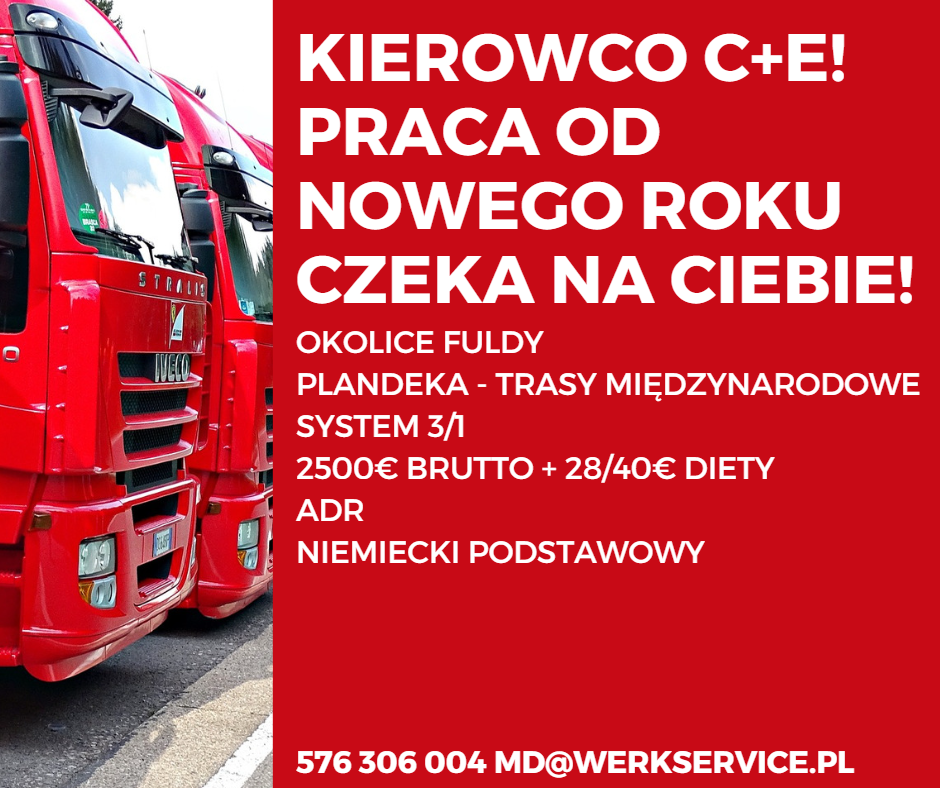 Kierowca C+E Fulda plandeka 3/1 2400-2600€ netto