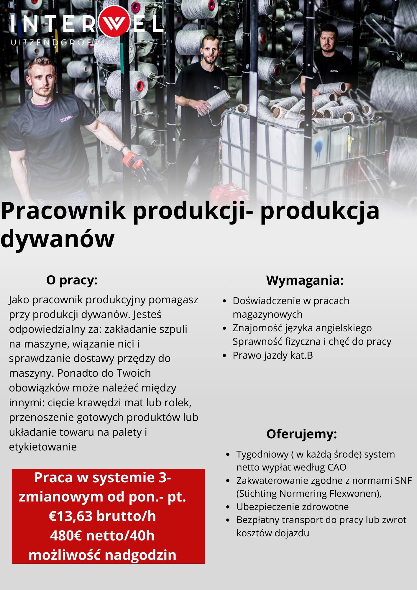 Produkcja Dywanów 480€ Netto/tydz