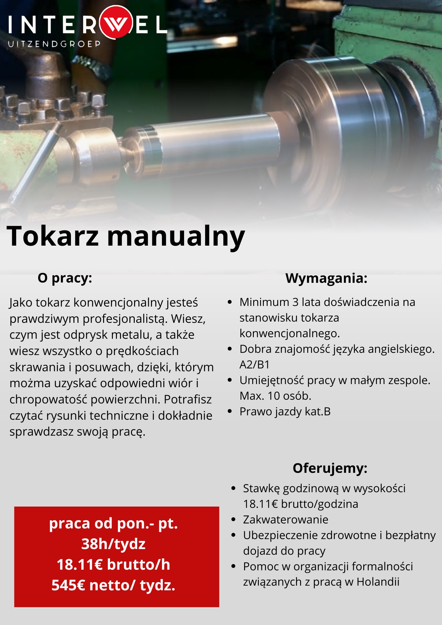 Tokarz Manualny 545 Euro Netto