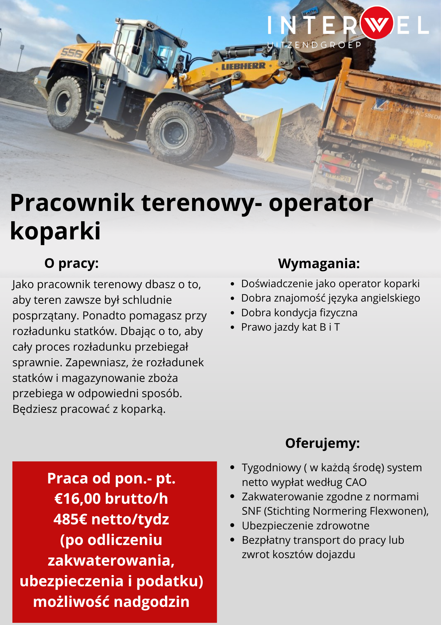 Operator Koparko- ładowarki 485 Euro Netto 