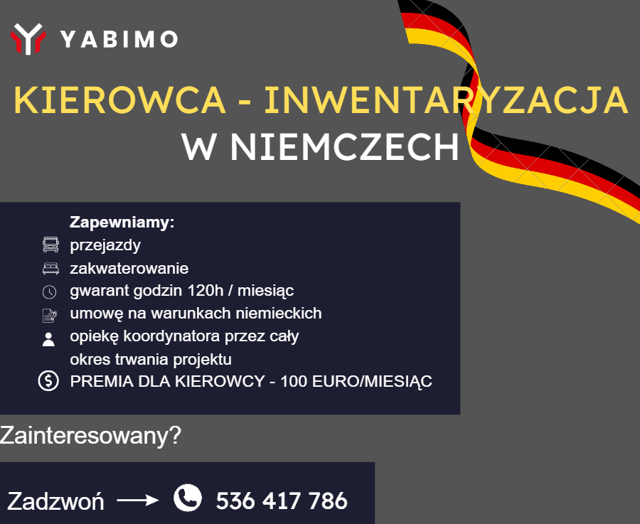 Inwentaryzacja Niemcy 2024. Kierowca - Pracownik Inwentaryzacji  