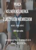 Kelner/ Kelnerka. 1300 €/m-c do ręki. Zakwaterowanie + wyżywienie. Niemcy