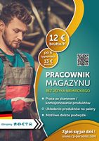 Pracownik magazynu (k/m)- bez znajomości języka niem. - nawet do 13 € brutto/h!  